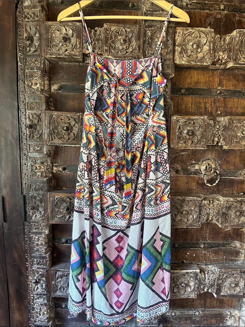 FARM Rio Bright Multicolor Geometric Midi Dress Boho Aztec Tribal Summer - Picture 3 of 7